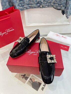Roger Vivier Crystal Buckle Patent Leather Loafers